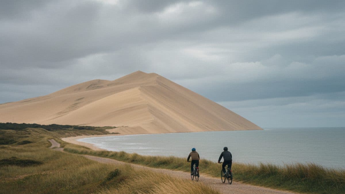 Cycling the Arcachon Bay and the Dune du Pilat Illustrative image, AI-generated or AI-modified: Cycling the Arcachon Bay and the Dune du Pilat