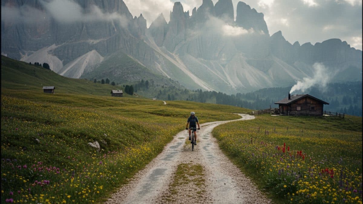 Dolomites to Jesolo Gravel Bike Tour Illustrative image, AI-generated or AI-modified: Dolomites to Jesolo Gravel Bike Tour