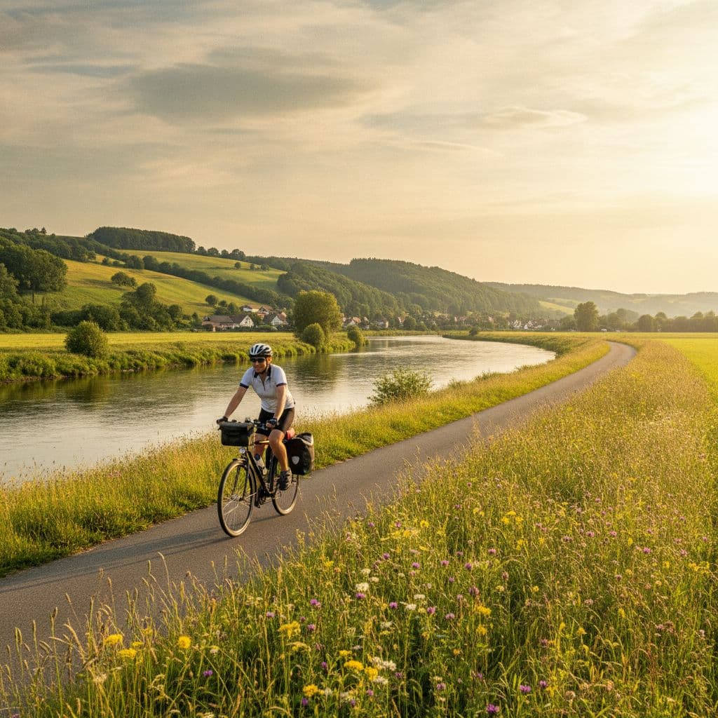 Fulda & Weser Cycle Path: The Most Beautiful – Fulda to Minden Illustrative image, AI-generated or AI-modified: Fulda & Weser Cycle Path: The Most Beautiful – Fulda to Minden